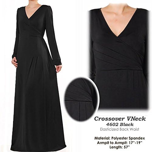 Islamic Dress Abaya 4602 : Black Crossover VNeck Jersey Islamic Abaya Long Sleeves Maxi Dress Size S/M