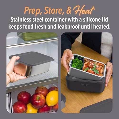 Bentgo Heat - Electric Lunch Box - Portable Food Warmer for Adults, Heated Lunch Box for Work, Travel, School & On the Go, Plug Into Wall or Car, Ideal for Ages 14+, 12V/24V & 120V Cords (Obsidian)