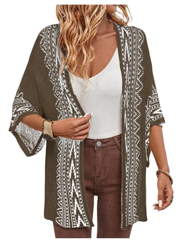 Image of WDIRARA Women's Tribal Boho Cardigans Open Front Knit Lightweight Short Sleeve Kimonos Sweater
