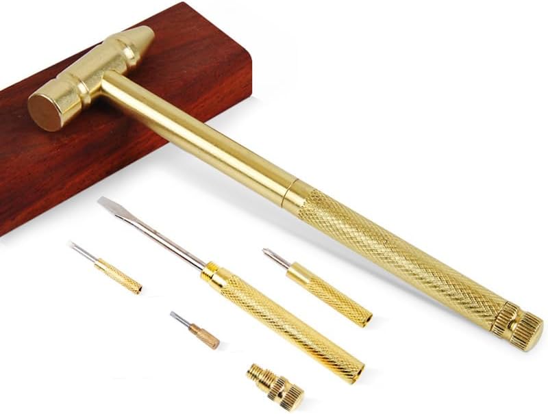 6 in 1 Micro Mini Multifunction Multi Brass Hammer 3 kinds Screwdriver Bits Pocket DIY Tools small round hammer 5 in 1
