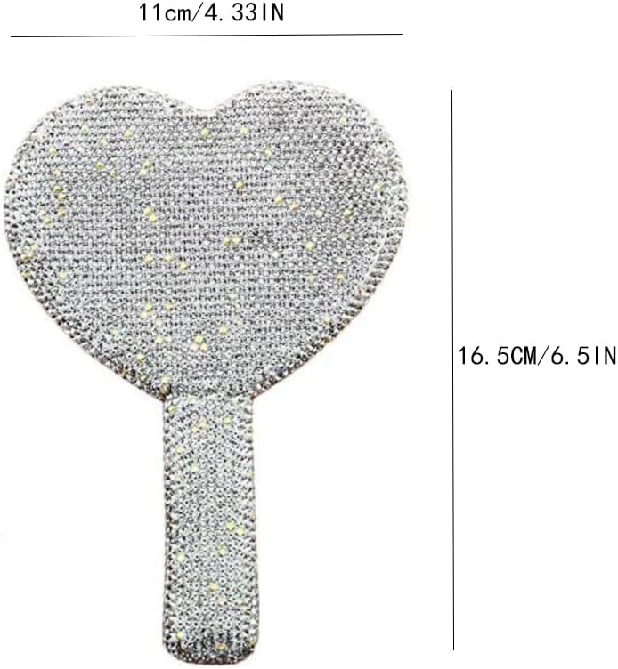 2 Pcs Rhinestone Handheld Mirror Handheld Makeup Mirror Beauty Tools Love Heart Mirror with Handle Cosmetic Hand Mirror