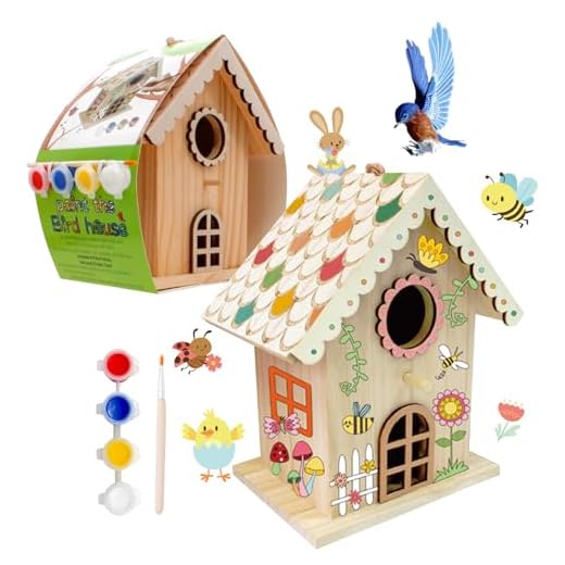 goldentime DIY Wooden Birdhouse Painting Kit, Bird House to Paint Set,Wood Arts and Crafts for Children, Paint Your Own Bird Houses Set,Includes Paints & Brushes