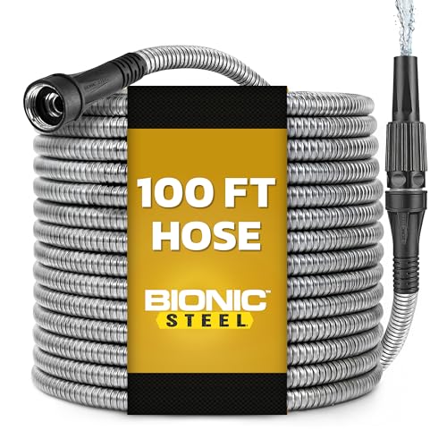 BIONIC STEEL 100 Ft Metal Garden Hose with Sprayer...