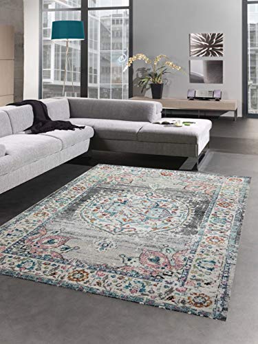 CARPETIA Teppich Outdoor Orientteppich Wohnzimmerteppich Ornamente in grau Größe 160 cm Rund – Bild 3