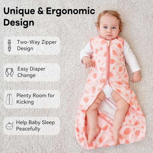 Image of Baby Sleep Sack 18-24 Months 0.5 Tog Wearable Blanket Baby, 3 Pack 100% Cotton Lightweight Sleeping Sack with 2-Way Zipper for Infant Toddler Strawberry