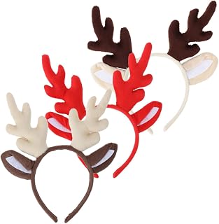 BESTonZON 3 Piezas Diadema de asta navideña diadema con astas banda para el pelo decoración Marrón cintas para el pelo de asta hermosos tocados de navidad diademas navideñas el plastico