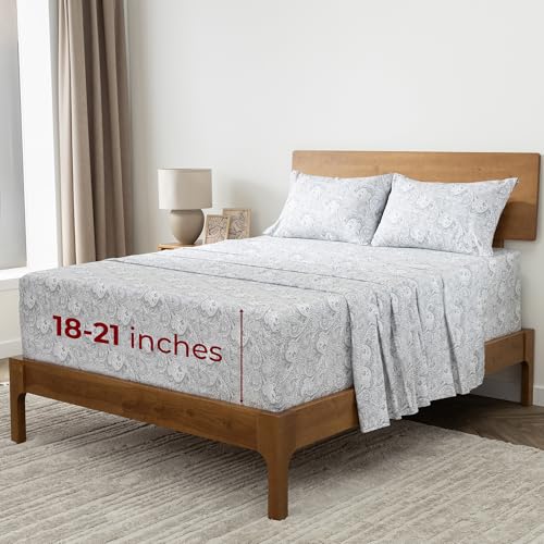 Image of Mellanni Extra Deep Queen Sheets - 4 PC Iconic Collection Bedding | Hotel Luxury, Ultra Soft, Cooling Bed Sheets - Wrinkle, Fade, Stain Resistant (Queen, Paisley Gray)