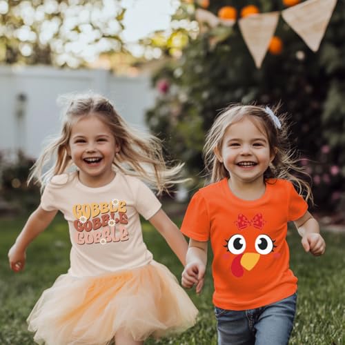Image of Toddler Girls Thanksgiving Shirts Turkey Pumpkin T Shirt Cotton Short Sleeve Halloween Tops 1-10 Years