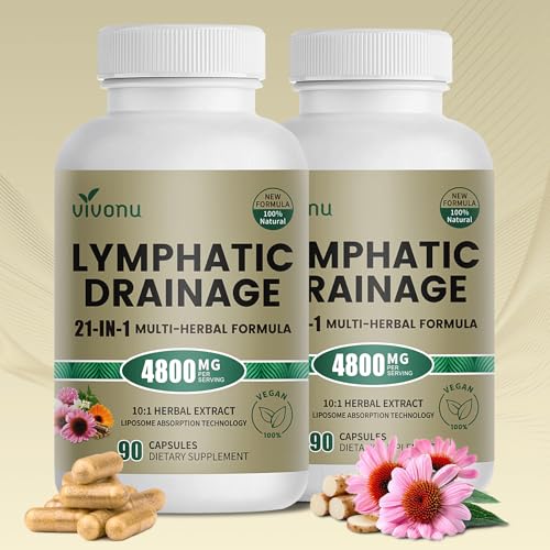 21-in-1 Liposome Lymphatic Drainage Supplements, 90 Day Supply, 4800mg Immune & Lymph System Support, 10:1 Concentrated Technology, Echinacea, Dandelion, Burdock, Bromelain, Calendula, 2 Bottle