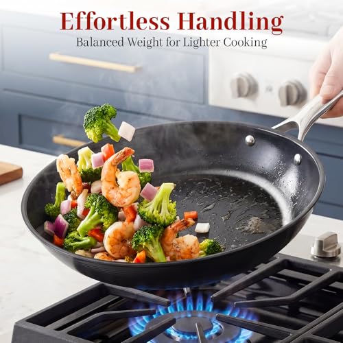 Image of Carbon Steel Frying Pan 12 inch - Pre-Seasoned Carbon Steel Skillet, Lightweight, Natural Non-Stick, Induction Compatible