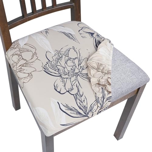 Image of SearchI Seat Covers for Dining Room Chairs Stretch Printed Chair Seat Covers Set of 4, Removable Washable Upholstered Chair Seat Protector Slipcovers for Kitchen, Office(Modern Abstract Floral)
