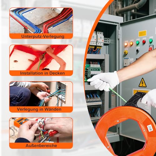 Pious Kabeleinziehhilfe 30m, Zugdraht für Leerrohre, mit Aufbewahrungsbox, Einziehband Anti-Verwicklungs-Design, Gleitet leicht um Rohrkurven, Perfekte Kabel Einzugshilfe für Glasfaser-Durchziehhilfe