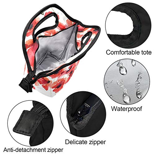 Naanle Floral Flower Insulated Zipper Lunch Bag Cooler Tote Bag For Adult Teens Kids Girls Boys Men Women, Poppy Lunch Boxes Lunchboxes Meal Prep Handbag For Outdoors School Office #TOP3