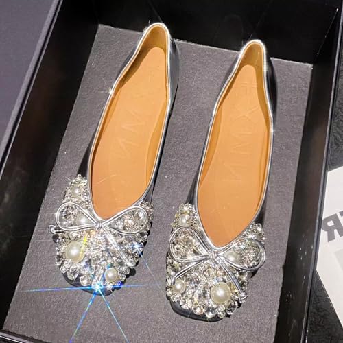 SAILING LU Womens Rhinestones Square Toe Ballet Flats Dressy Comfortable Flat Shoes Wedding Elegant Slip-Ons for Women3