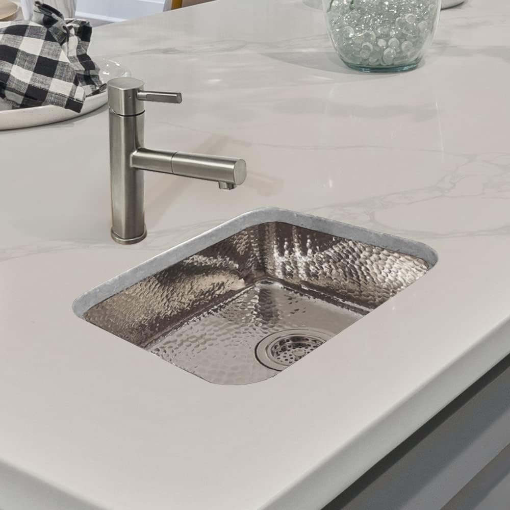 Whitehaus WH690ABB-HASS Rectangular 13 5/8-Inch Undermount Bar Sink with a Hammered Texture Surface, Hammered Stainless Steel