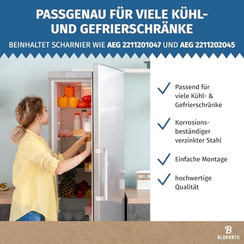 Bluparts 10090982 Türscharnier Set oben unten passend für AEG 4055504197 in Kühlschrank