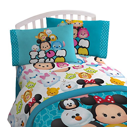 Disney Tsum Tsum 'Mash Up' Teal Microfiber 4 Piece Full Sheet Set