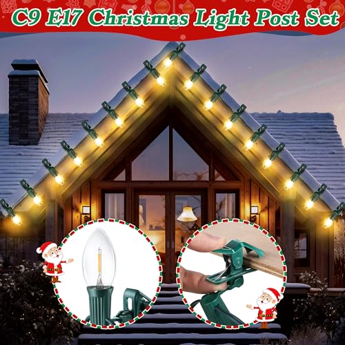 Meonum 25 Ft C9 Christmas String Lights Outdoor,25 LED Bulbs with Quick Clips for Holiday Roofline,Xmas Waterproof Hanging Patio Decor, Extendable Warm White Vintage Gutter Lights for Yard — view 3