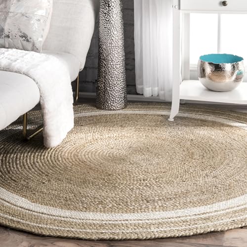 nuLOOM Rikki Coastal Braided Jute Area Rug, 4' Round, Off-white