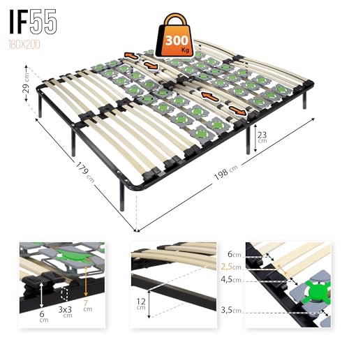 Tellerlattenrost i-flair Metallbett 180×200 cm für verschiedene Betten