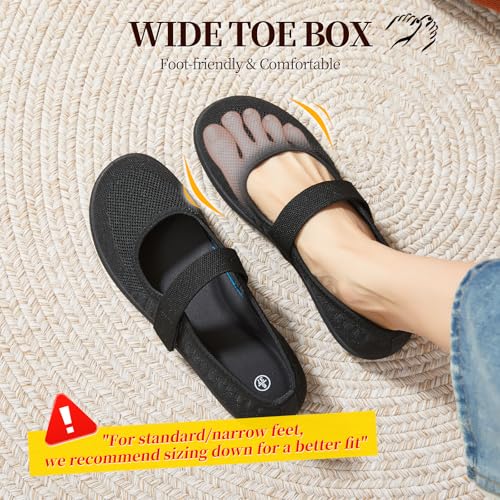 Image of Waluzs Wide Toe Box Flats Shoes Women Knit Ballet Flats Mary Jane Dress Flat Wide Width Walking Shoes Slip-on with Strap