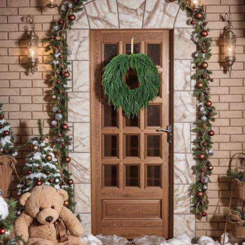 Couronne de Noël de 60 cm sans perte d'aiguilles pour décoration extérieure durable