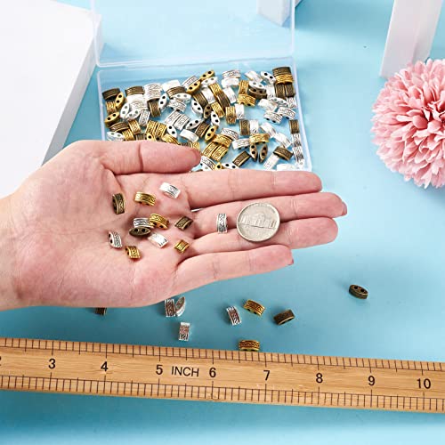 Pandahall 200pcs Tibetan Style 2-Hole Rectangle Spacer Bars Mixed Color Alloy Multi Strand Link Connectors for Jewelry Findings DIY Multilayer Bracelet, 5x10x4mm- Hole: 1.5mm