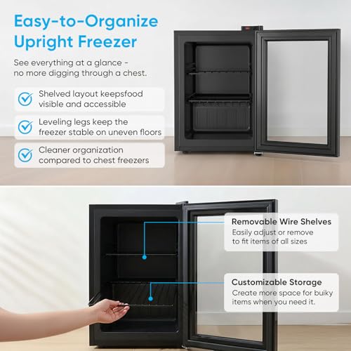 Image of TABU 3.0 Cu Ft Upright Freezer, Mini Freezer with Glass Door, Black | Freestanding,Energy Saving, 7 Adjustable Thermostat, Space-Saving, Low Noise, Compact Freezer with Removable Shelves