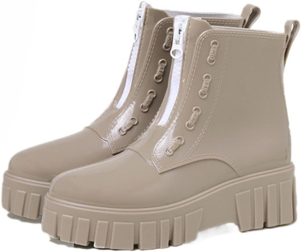 Women's 2025 Mid-Calf Rain Boots Waterproof Non-Slip Platform Heel Jelly Shoes with Zipper Closure, Fashionable Thick-Sole Outdoor Boots for All Seasons