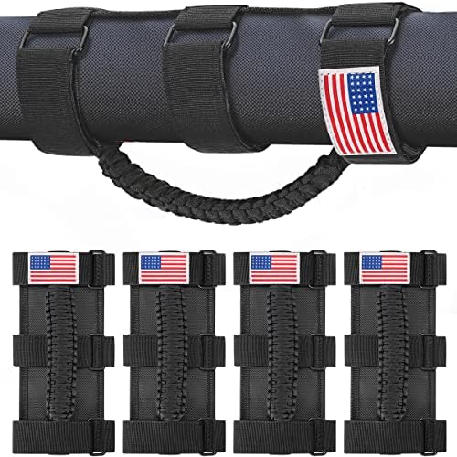 moveland 4 Pack Roll Bar Grab Handles, Paracord Grip Handles for 1955-2023 Jeep Wrangler JL, JK, TJ, YJ & Jeep Gladiator Accessories - Upgrade Metal Buckle, Strong & Durable