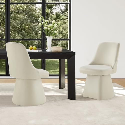 Image of KISLOT Swivel Dining Chairs Set of 2, Upholstered Mid Century Modern Deskchair with High Back, Faux Leather Kitchen Chairs for Dining Room, Bedroom, Dressing Room, Cream