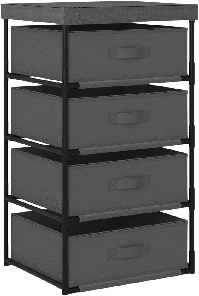 Black Steel Storage Rack Fabric Baskets, Bedroom Cabinets & Shelves Organizer, Office & Kitchen Medium Shelving, Steel Assembled Adjustable Utility