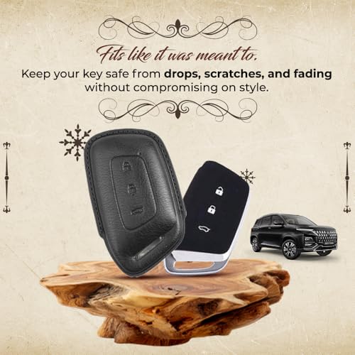 Image of keyzone dual leather key cover for MG Hector 3 button smart key