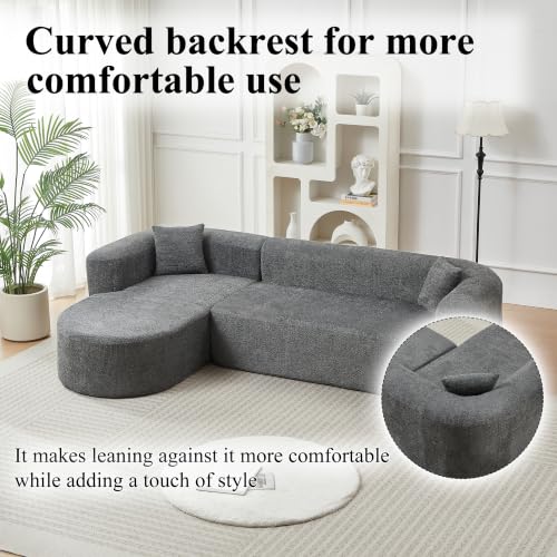 Image of Oversized Sectional Sofa with Chaise with 2 Throw Pillows, 109 inch Modern Luxury Chenille Sofa Extra Wide Seat L-Shape Curved Cloud Couch for Living Room (Left Chaise, Grey)