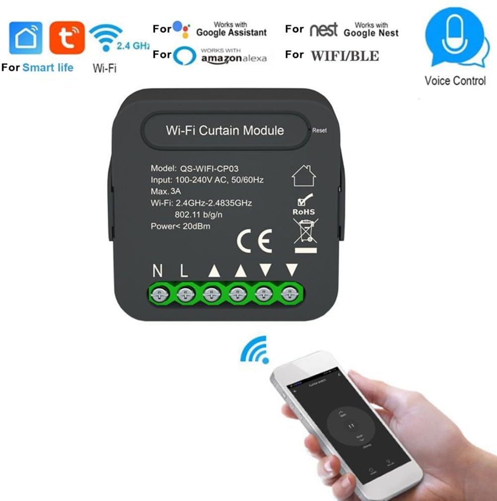 DAZZLEEX WiFi Smart Curtain Swtich, Smart Curtain Switch Modul - APP Fernbedienung - Sprachsteuerung - Timing-Funktion - Familienfreigabe - 100-240V AC