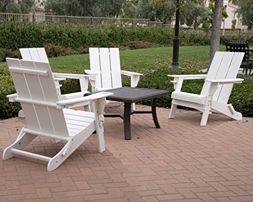 Resin Teak Folding Adirondack Chair With Cup Holder, Premium All Weather Outdoor Patio Furniture, 22 Inch Wide Seat, Up To 350 Lbs, Foldable Outdoor Patio Chairs, Newport Collection (White) #TOP5