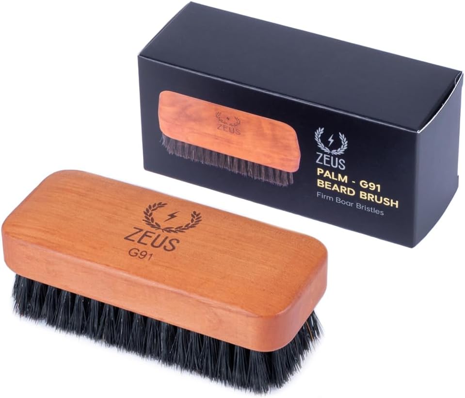 Cepillo para barba de palma para hombres, cerdas de jabalí firmes y mango de madera de peral (G91) | Cerdas firmes 100 % de jabalí que proporcionan un cuidado fuerte para desenredar, alisar y acondicionar el vello facial (fabricado en Alemania)
