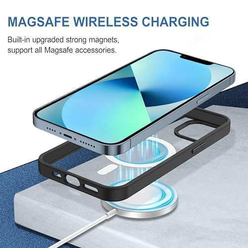 Image of Xmon Hybrid Shockproof Case for iPhone 13 /14, Mag-Safe Compatible, Transparent Hard PC Back with Black TPU Bumper, Slim Protective Phone Cover (iPhone 13 /14)