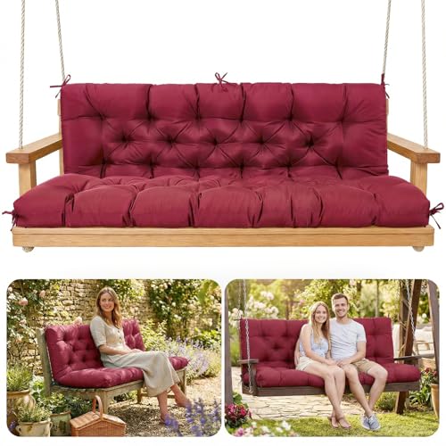 Porch Swing Cushions,Waterproof Swing Cushion for Outdoor Furniture,Thickened 2-3 Seater Replacement Patio Cushion with Ties & Backrest,Outdoor Bench Cushion for Backyard,Garden,60 x 40 x 4.7 Inches