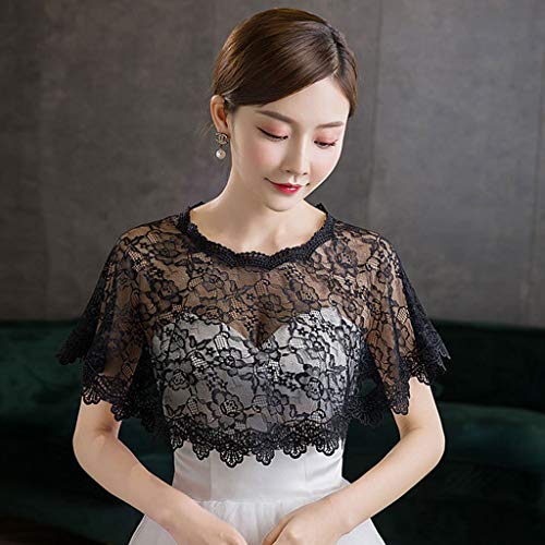 Wedding Shawl Women Floral Lace Shawl Wrap Wedding Bridal Cover Up Tulle Shrug Cape, 28cm, Black2