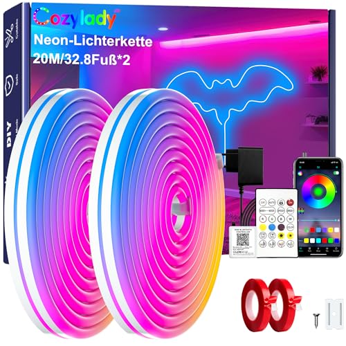 Cozylady RGB Neon Led strip Light mit Fernbedienung APP Steuerung wasserdichte flexible Rgb Streifen 24V LED Neon band für Schlafzimmer Heiminnenausstattung Dekoration. (20M/66Fuß)