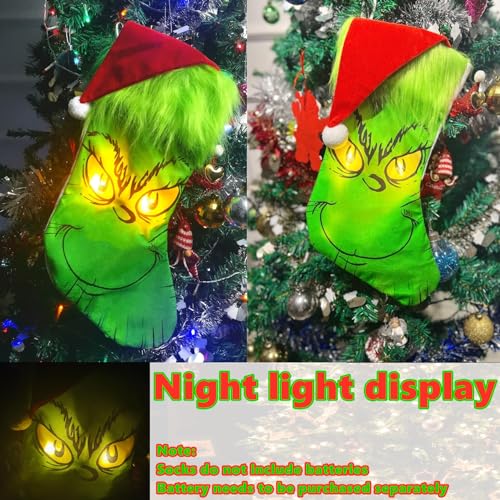 Christmas Stocking with LED Light, 14.98 inch Red Green Hanging Stocking, Candy Gift Socks Christmas Ornament Decorations for Family Holiday Xmas Party Decorations (One Size, Christmas Stocking) - Thumbnail 3
