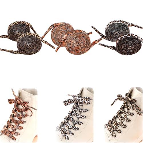 Vimmvid Lot de 3 paires de lacets - Motif léopard - Lacets léopard, lacets sneaker pour chaussures de sport, chaussures de course, baskets, chaussures de loisirs - 120 cm