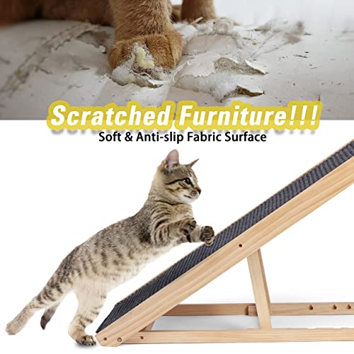 Tolead Wooden Adjustable Pet Ramp, Folding Portable Dog & Cat Ramp For Bed And Car, 4 Levels Height Adjustable Pet Ramp With Non-Slip Carpet Surface, Up To 176 Lbs/80Kg #TOP6