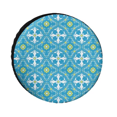 Tire Cover for RV Travel Trailers SUV Truck Cars Moroccan Vintage Floral Blue Spare Tire Covers 34 Inch Portable Universal Wheel Tire Protectors Fit Tires Decorative Accessories