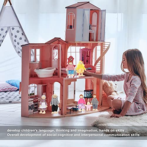 Casa de Bonecas Família 7 Bonecas, Simulação Fofa Família de Madeira Fingir Brincar Figuras para Cas