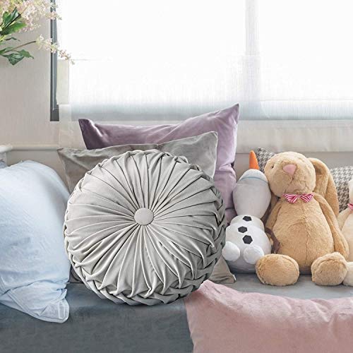 Bprtcra runde Samt-Kissen, plissiert, rundes Kissen, plissiert, gepolstert, Velours, handgefertigt für Haus, Sofa, Stuhl, Bett, Auto, 35 cm (Rot)