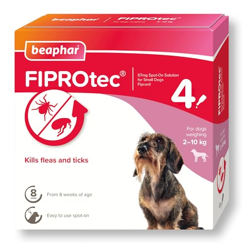 Beaphar - FIPROtec Spot-On for Small Dogs (2–10kg) - Kills Fleas & Ticks - Vet Strength Treatment - 4 Pipettes