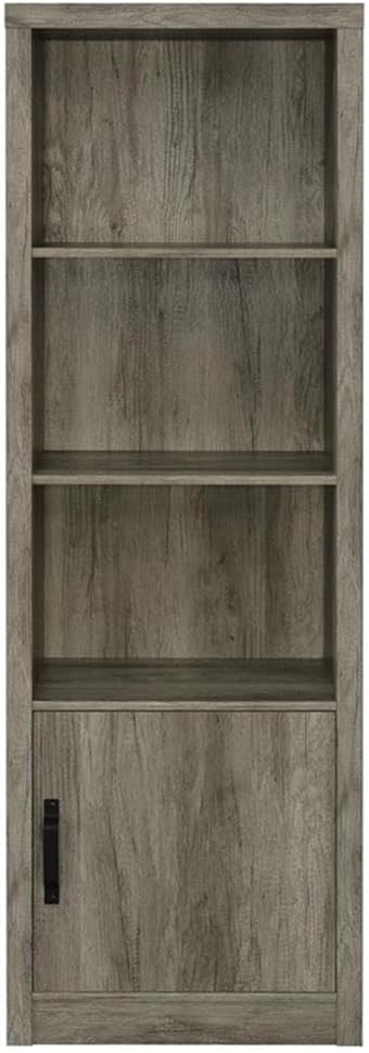 Pemberly Row 3-Shelf Farmhouse Wood Media Tower, Gray Driftwood Finish, 70.75 in x 23.5 in x 15.5 in, Adjustable Shelves, Metal Hardware Handle, Compact Media Storage for Living Room or Office Use