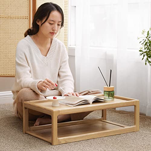Table basse tatami beige 80x40x26cm pour salon de thé et méditation